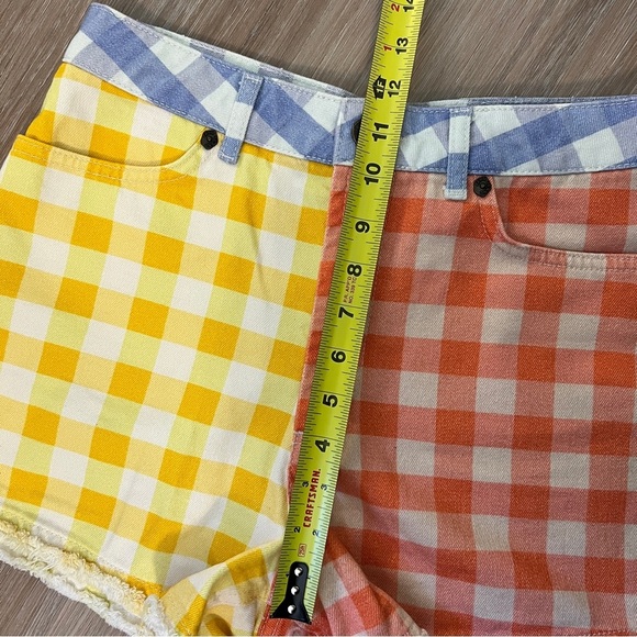 Farm Rio Yellow and Orange Gingham Shorts plaid Anthropologie small gold buttons - Picture 9 of 12